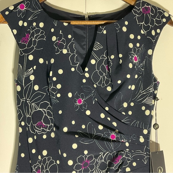 Adrianna Papell Women’s Sleeveless Sheath Floral Dot Print Pleated Dress Size 2. - Picture 3 of 16